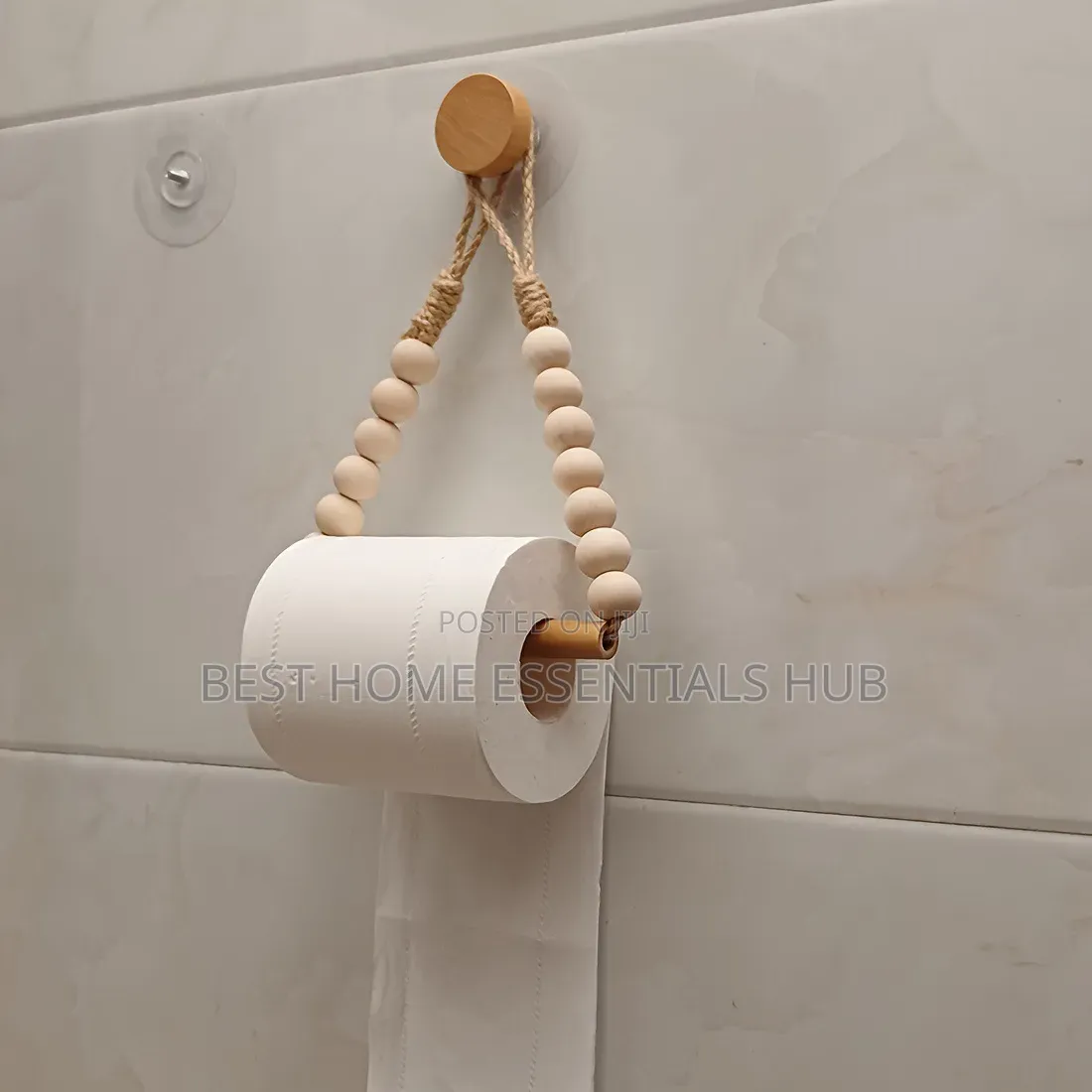 *Boho-Style Toilet Paper Holder Rustic Wooden Bead Design