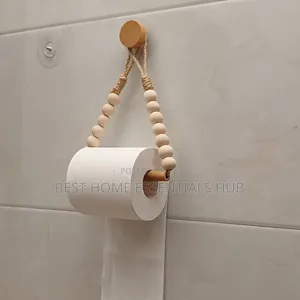 *Boho-Style Toilet Paper Holder Rustic Wooden Bead Design