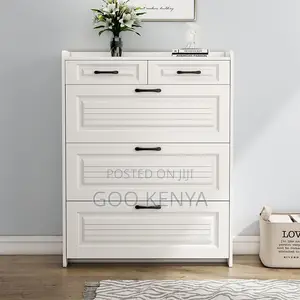 Shoe Rack ; High Capacity Flip Open Shoe Cabinet in Off White Finish