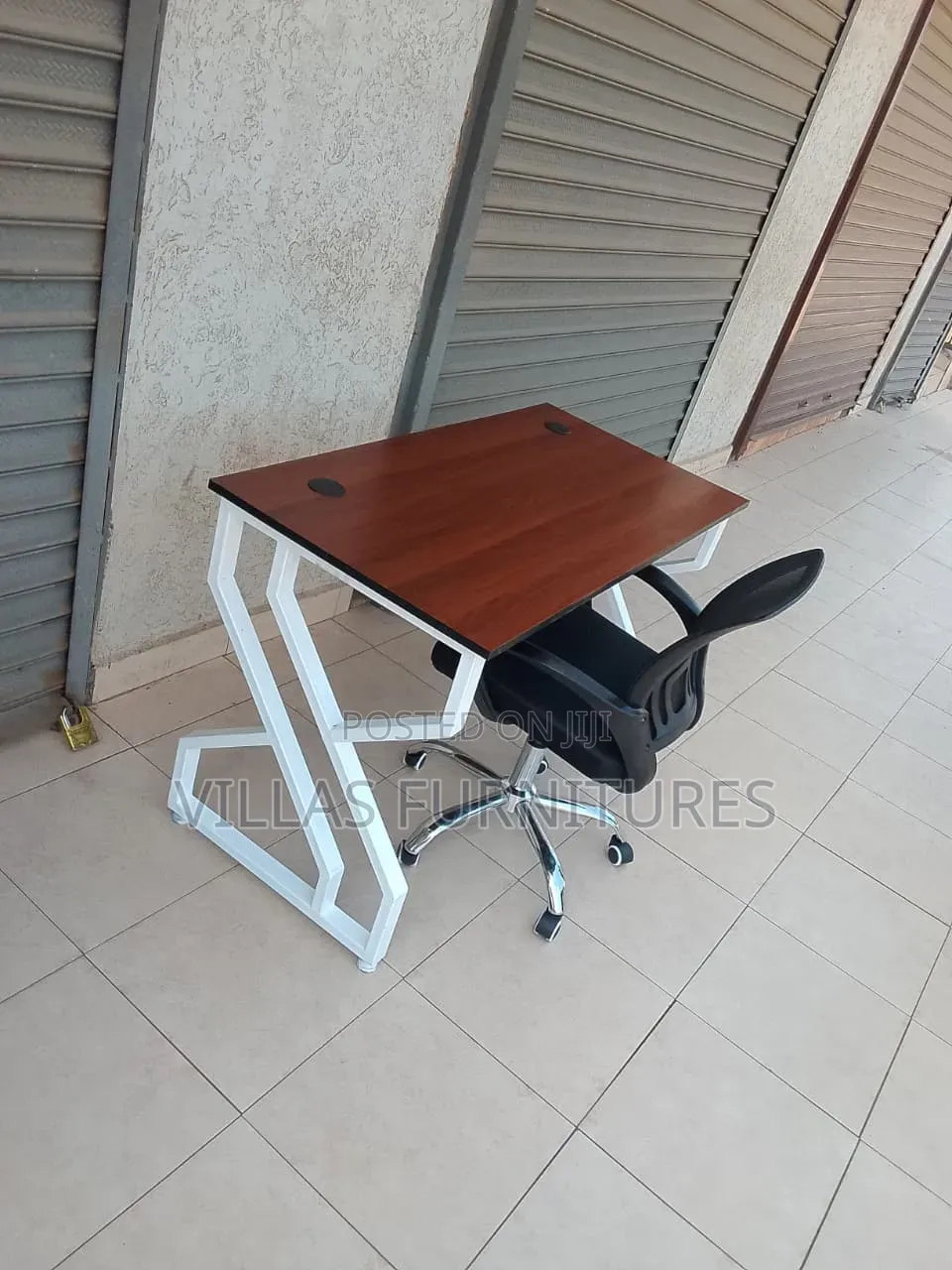 Metallic Study Desk and Mesh Mid-Back Office Chair