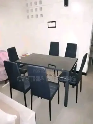 6 Seater Dining Table Set With Glass Table and Leather Seats