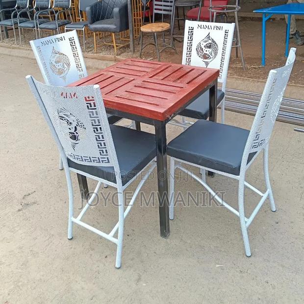 Restaurant Set With Powder Coated Frame and a Wooden Table 