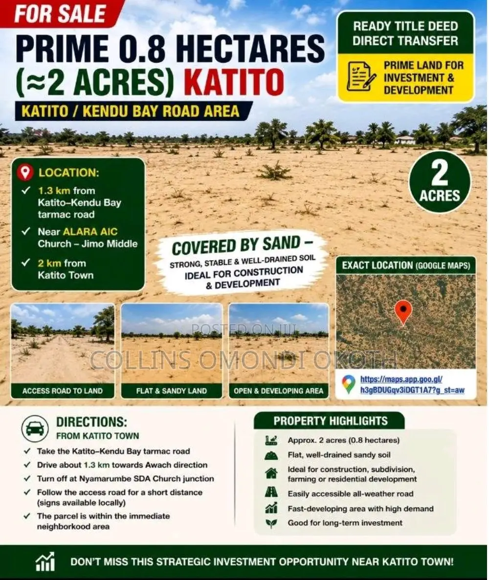Prime 0.8 Hectares (≈2 Acres) For Sale – Katito / Kendu Bay Road Area