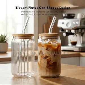 500ml Ribbed Borosilicate Glass Cup With Bamboo Lid