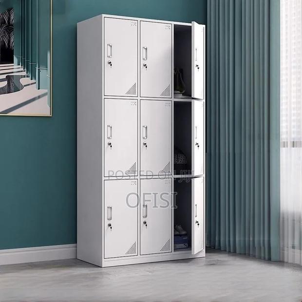Office Cabinet; 9 Locker Metallic Gym Storage Cabinet - thumbnail 2