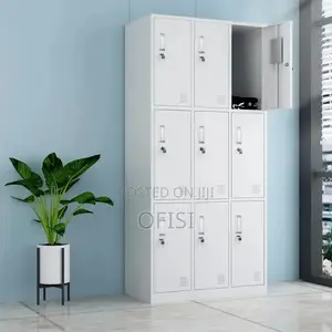 Office Cabinet; 9 Locker Metallic Gym Storage Cabinet