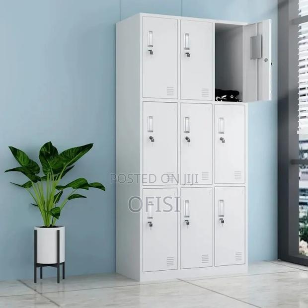 Office Cabinet; 9 Locker Metallic Gym Storage Cabinet