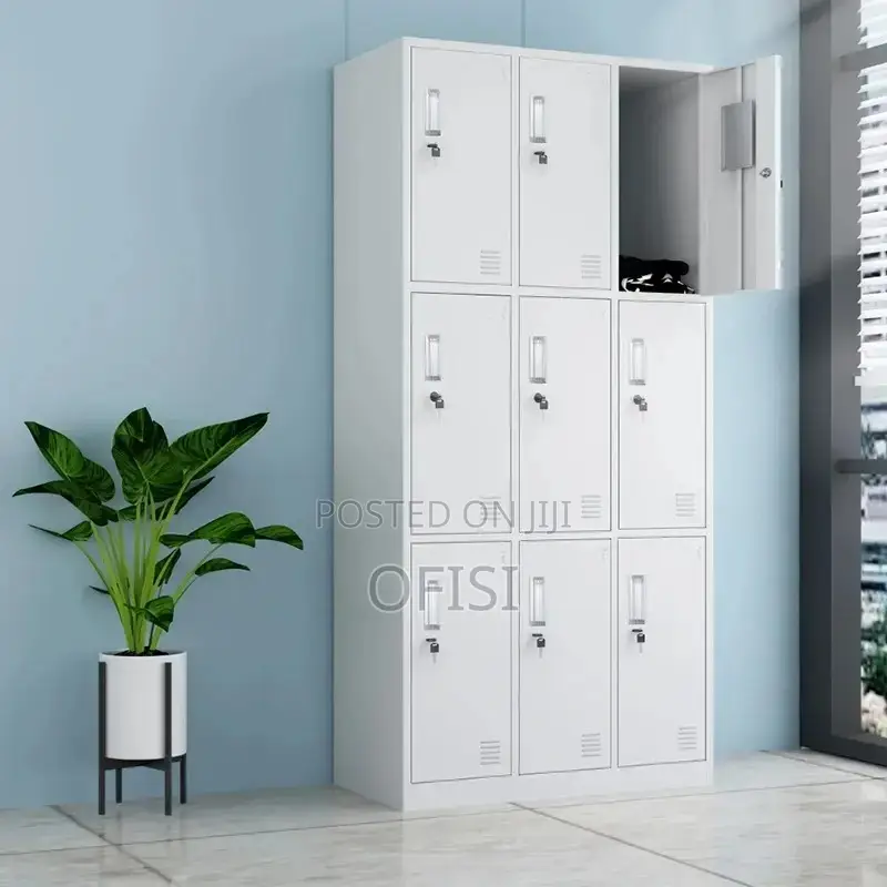 Office Cabinet; 9 Locker Metallic Gym Storage Cabinet
