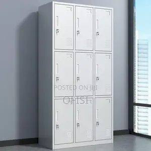 Office Cabinet; 9 Locker Metallic Gym Storage Cabinet