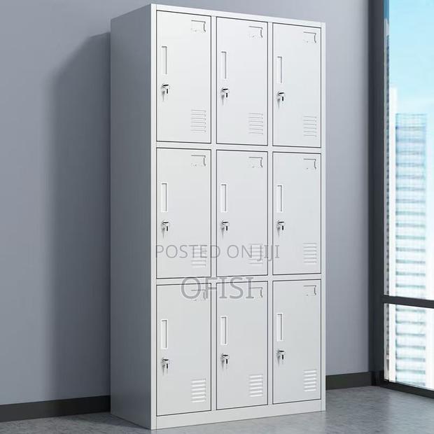 Office Cabinet; 9 Locker Metallic Gym Storage Cabinet - thumbnail 4