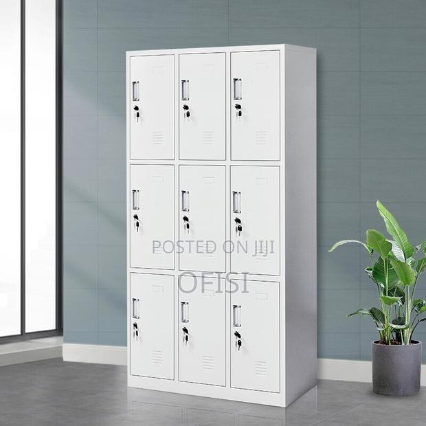 Office Cabinet; 9 Locker Metallic Gym Storage Cabinet - thumbnail 5