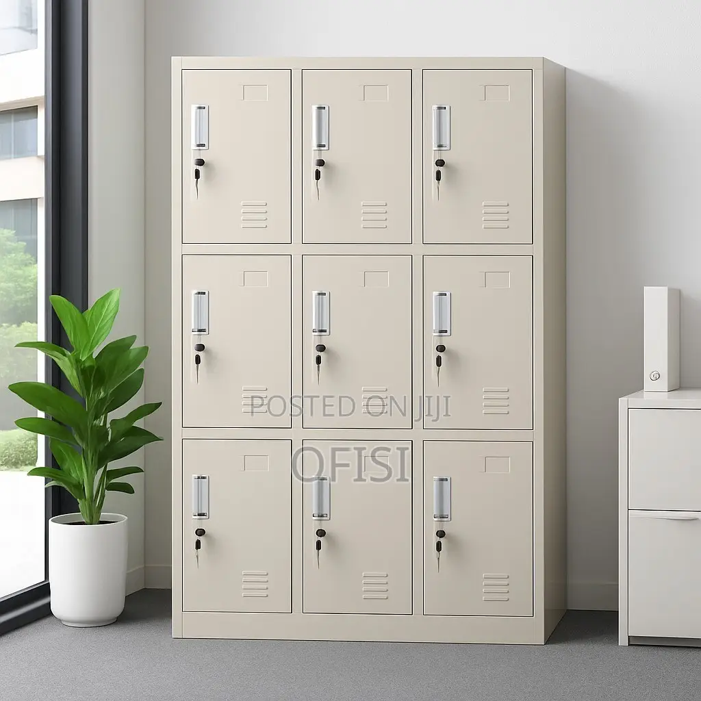 Office Cabinet; 9 Locker Metallic Gym Storage Cabinet