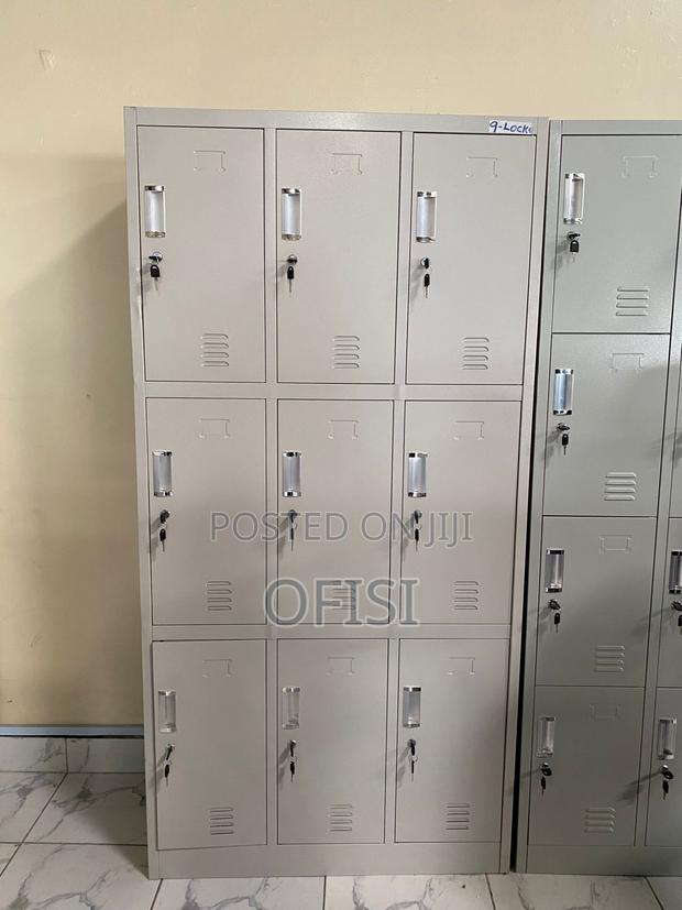 Office Cabinet; 9 Locker Metallic Gym Storage Cabinet - thumbnail 7