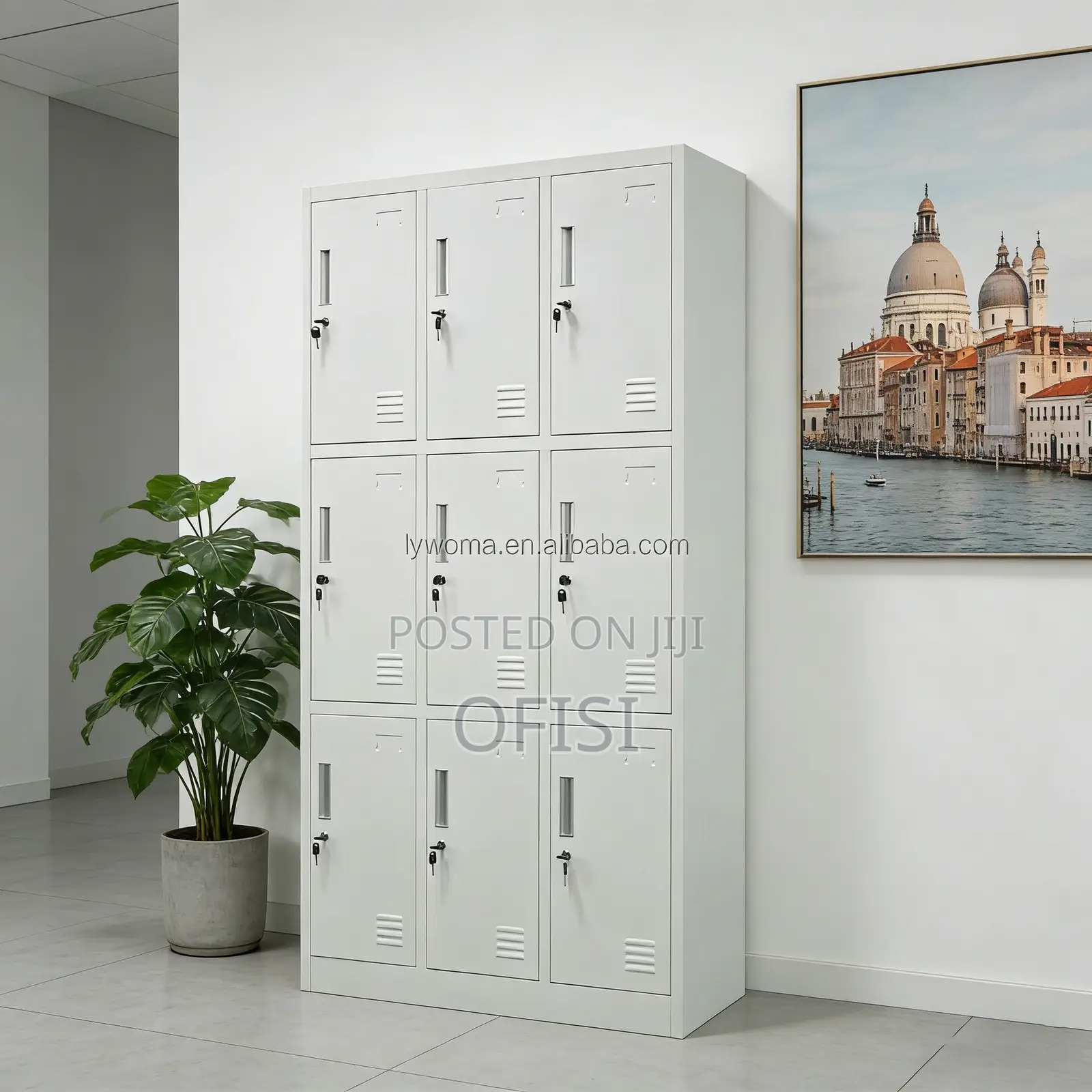Office Cabinet; 9 Locker Metallic Gym Storage Cabinet