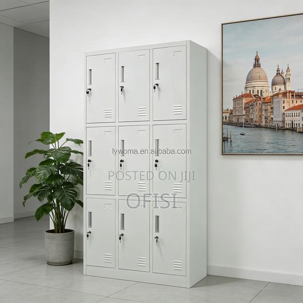 Office Cabinet; 9 Locker Metallic Gym Storage Cabinet - thumbnail 8