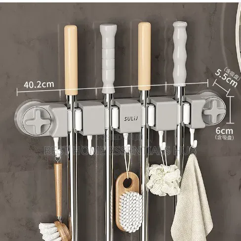 *Non Slip Wall Mounted Mop Holder*4racks