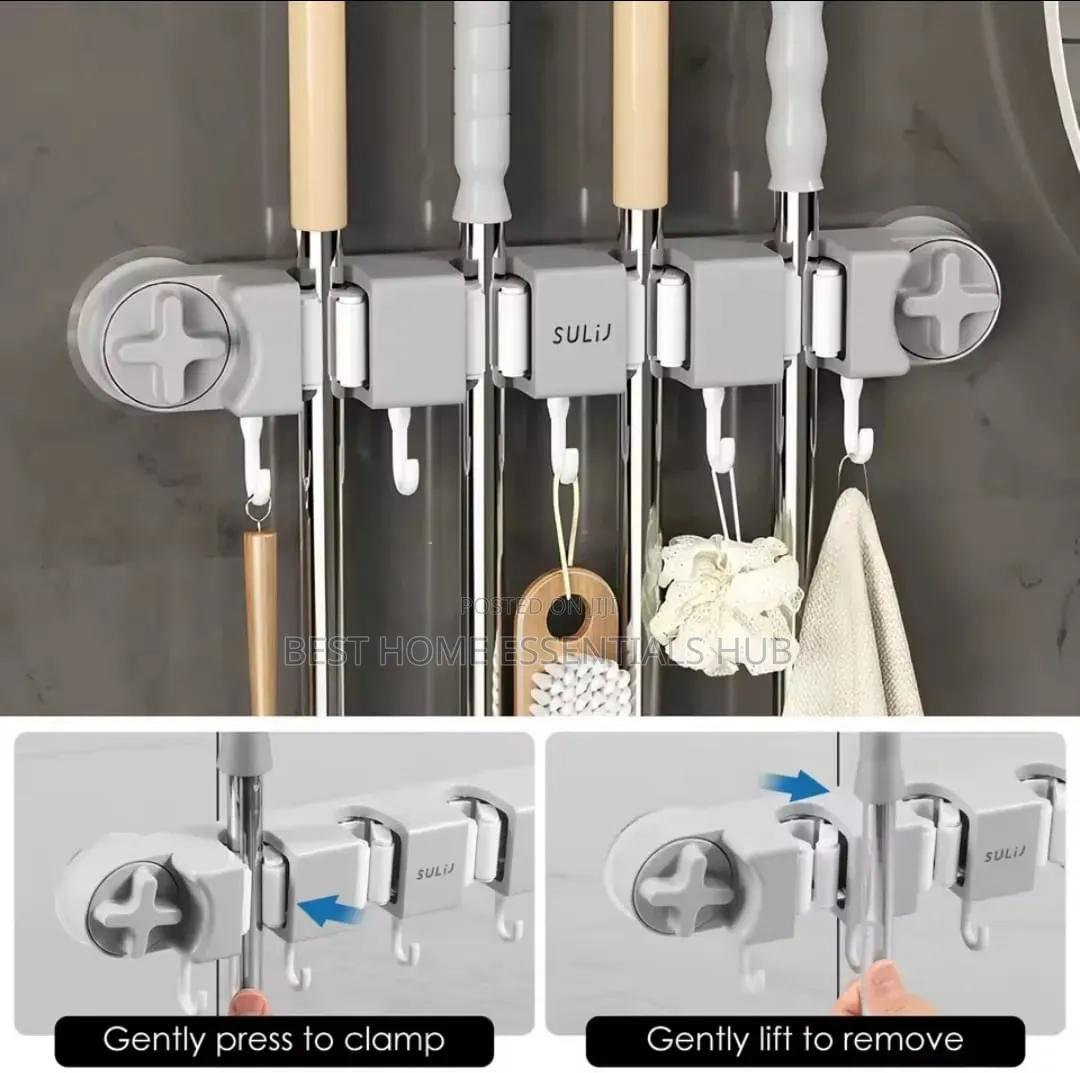 *Non Slip Wall Mounted Mop Holder*4racks