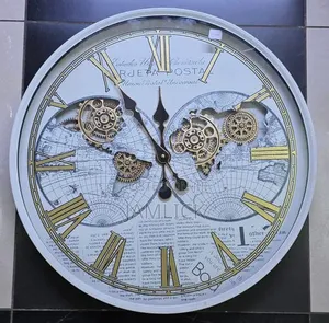 White World Map Vintage Gear Wall Clock –Gh