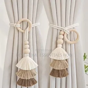 2pcs Tassel Curtain Tie Backs With Wooden Beads