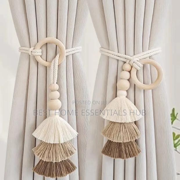 2pcs Tassel Curtain Tie Backs With Wooden Beads