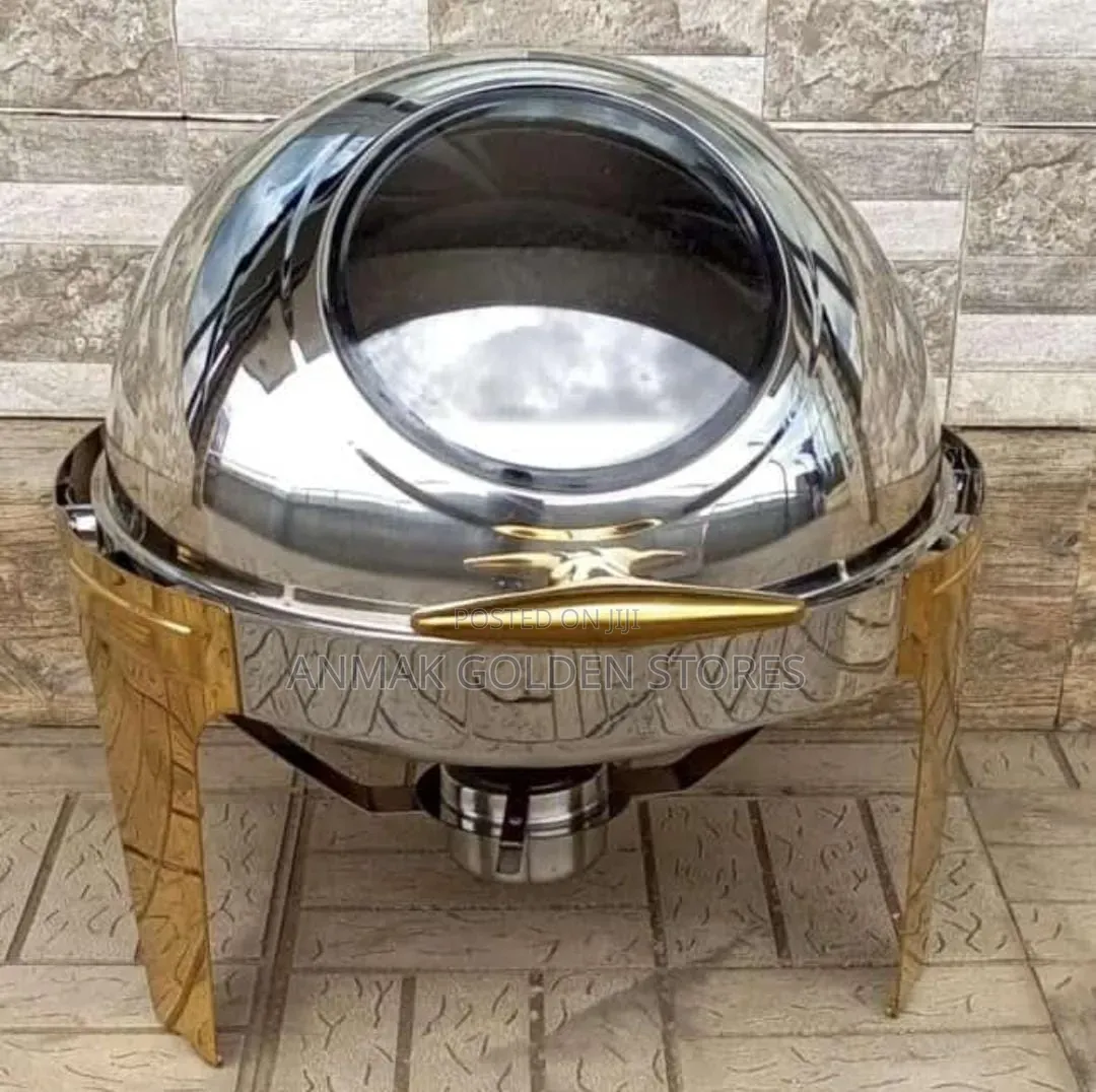 Chafing Dish With Gold Stand (Roll Top With Glass View)