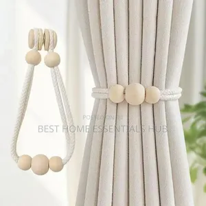Magnetic 2pc Curtain Tie Backs With Wooden Beads