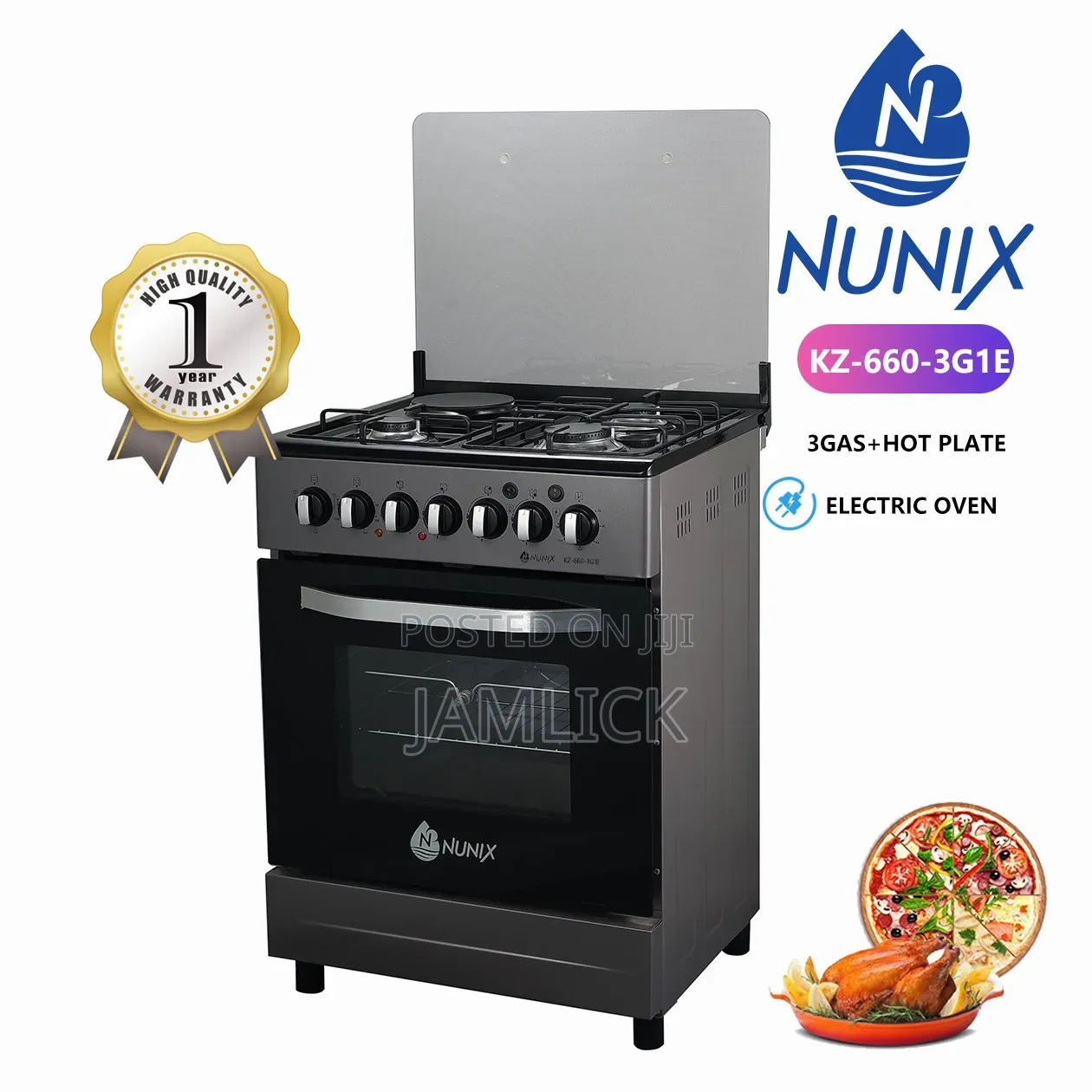 Nunix 60×60 3+1 Freestanding Cooker With Electric Oven - Db