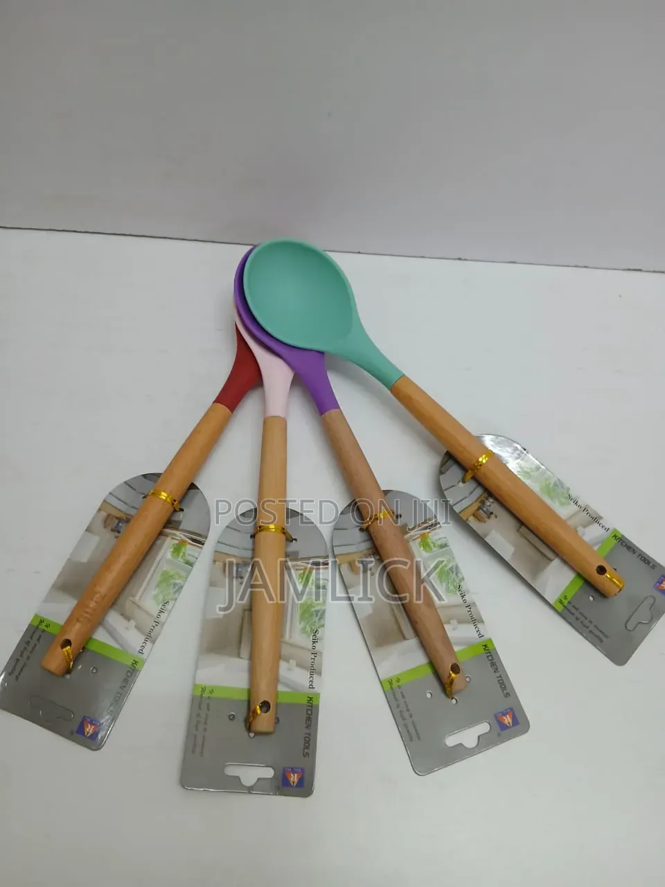 4pcs Set Silicone Wooden Handle Serving Spoon - Bz