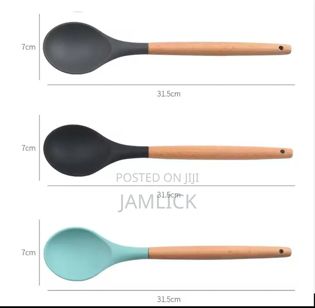 4pcs Set Silicone Wooden Handle Serving Spoon - Bz