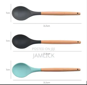 4pcs Set Silicone Wooden Handle Serving Spoon - Bz