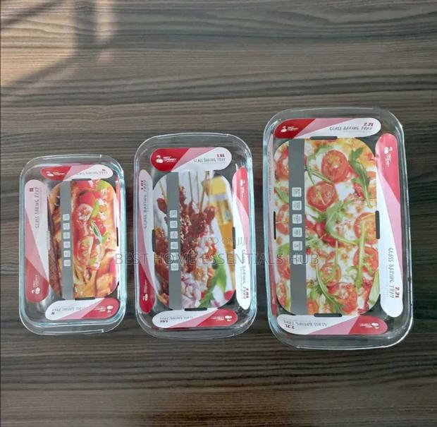 3pcs Red Cherry Glass Baking Tin- 3.0l, 2.2l, 1.0l - main view