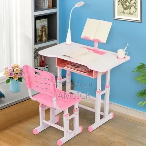Height Adjustable Kids Study Desk Chair Set With Led Lamp - Gn