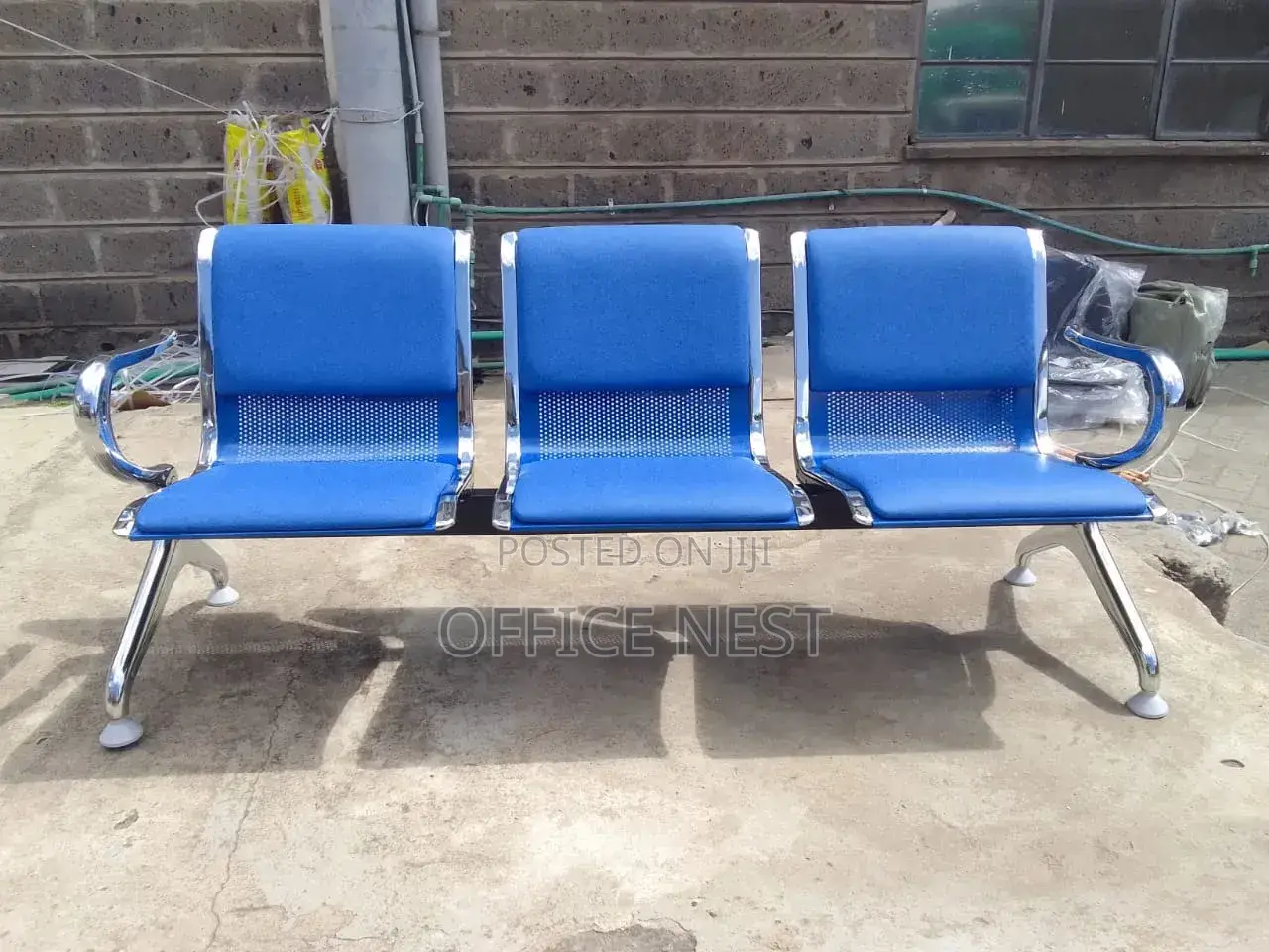 Office Waiting Bench Blue Padded