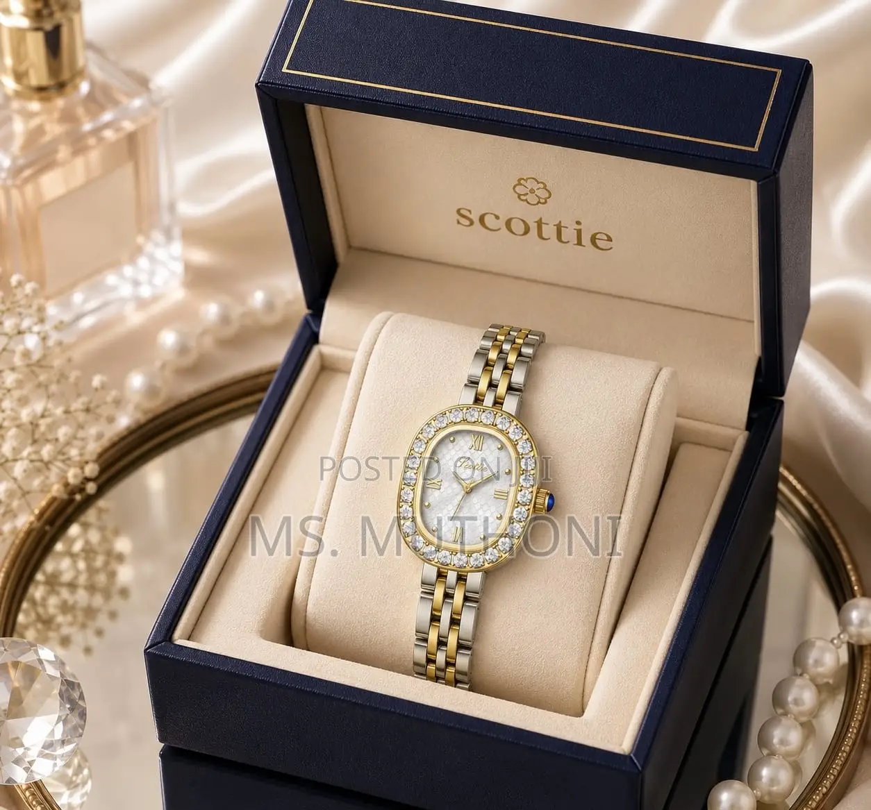 Textured Dial and a Diamond-Studded Bezel. Scottie Ladies Watch