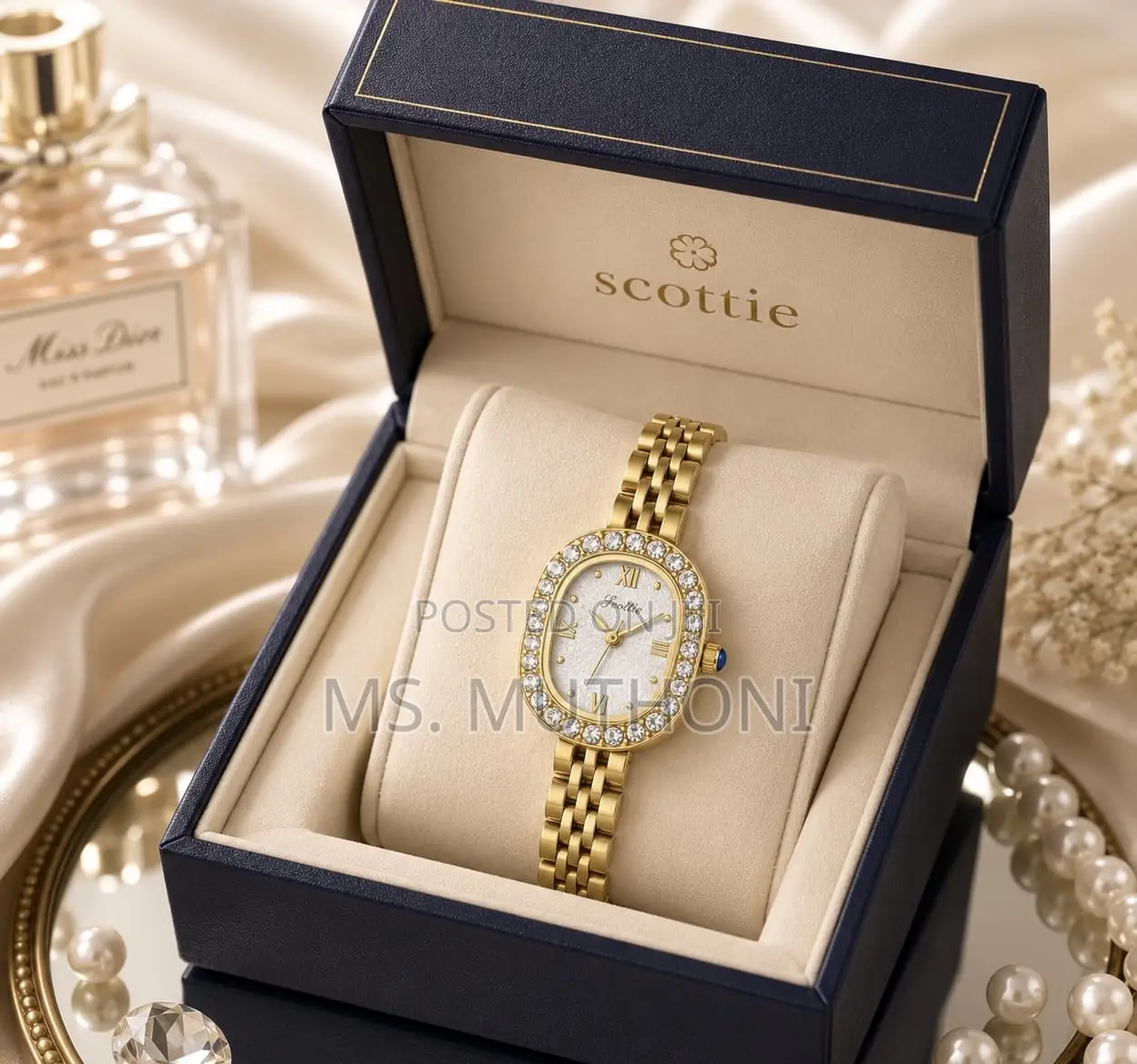 Textured Dial and a Diamond-Studded Bezel. Scottie Ladies Watch