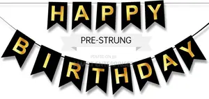 Happy Birthday Banner,Pre-Strung Black and Gold Party Decor