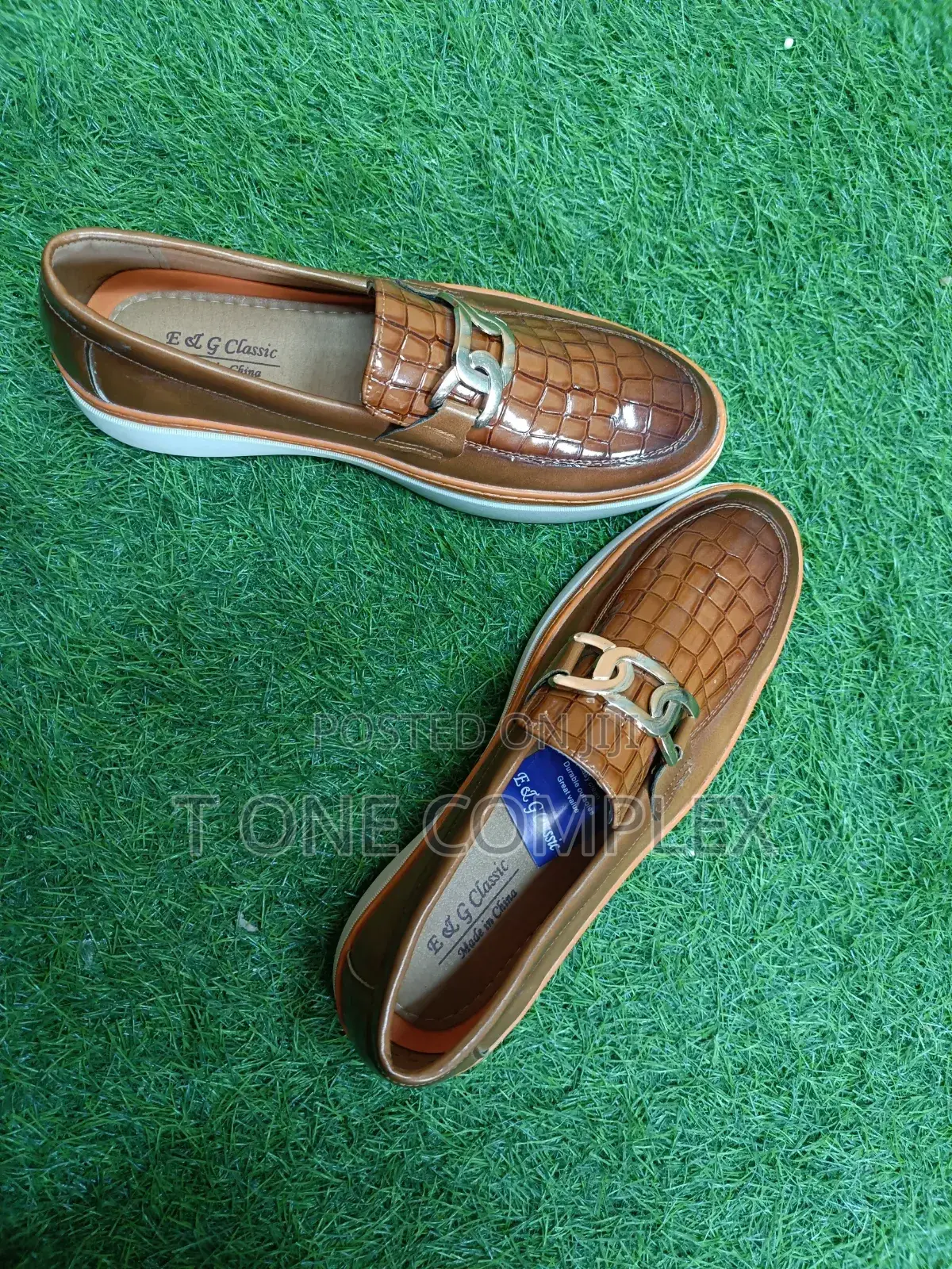 Original E G Classic Designer Men Loafers Brown Crocodile Skin Shoes
