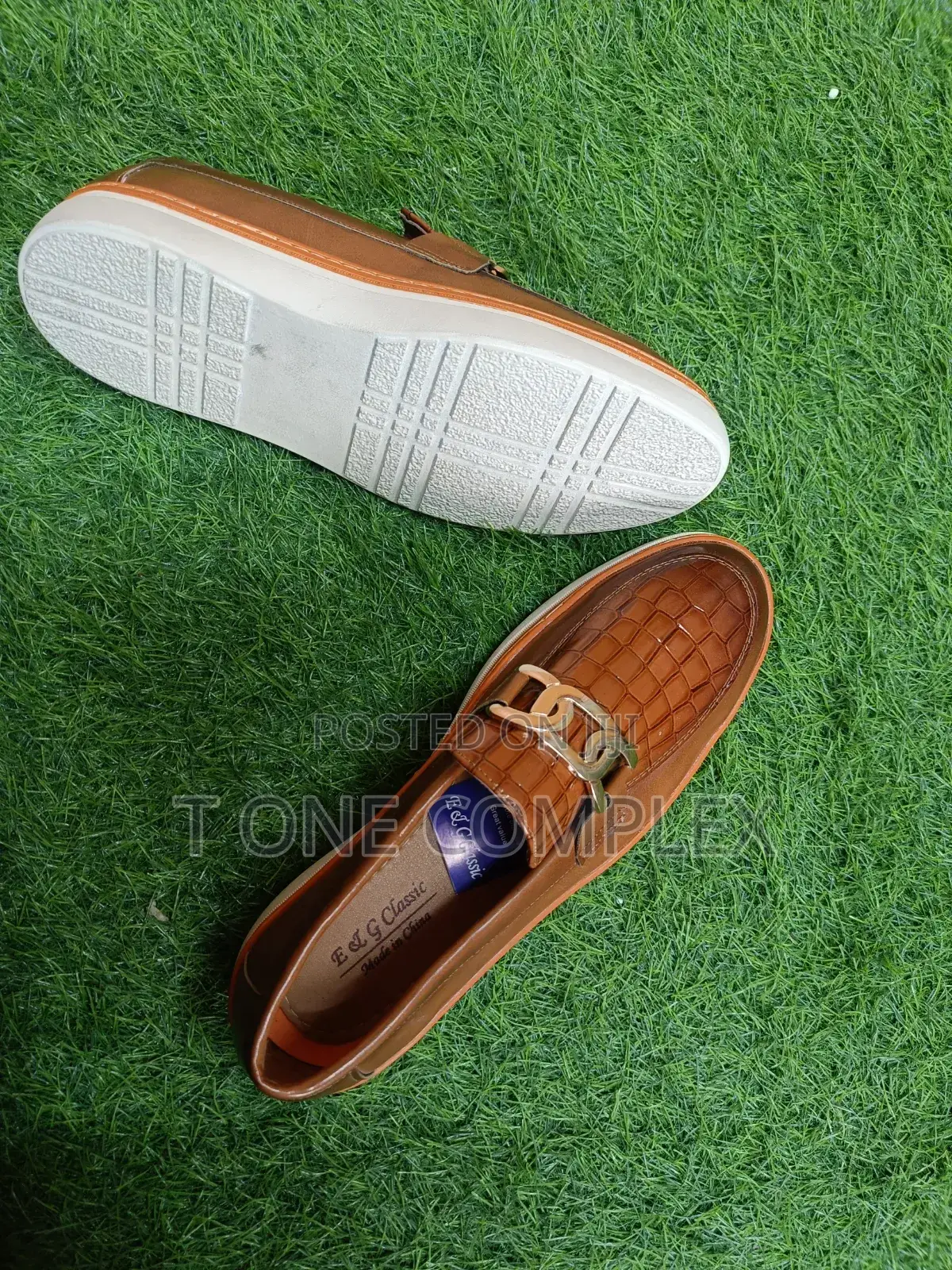 Original E G Classic Designer Men Loafers Brown Crocodile Skin Shoes