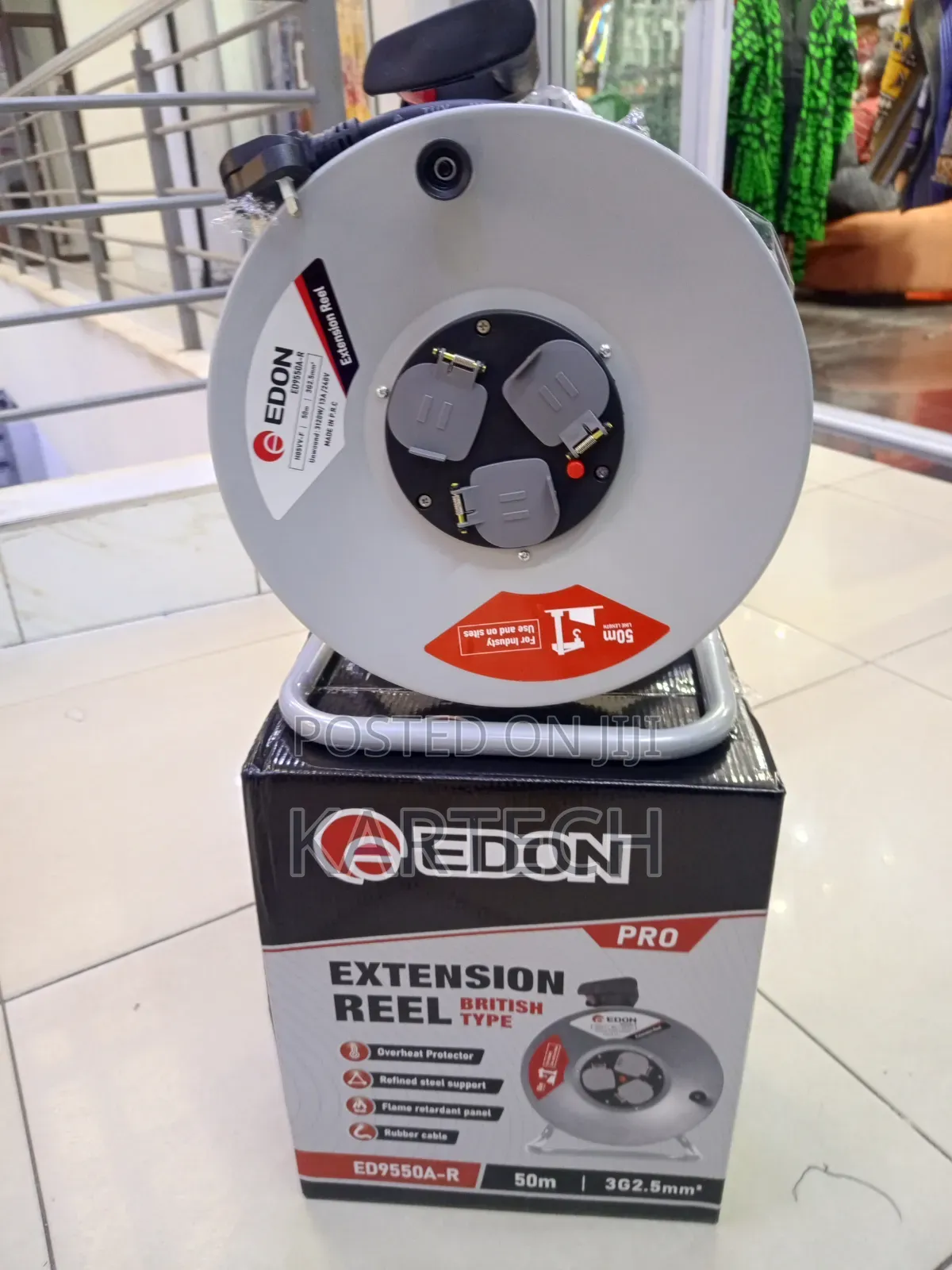 Edon 50m 2.5mm Extension Reel British Type With Overheat Protection