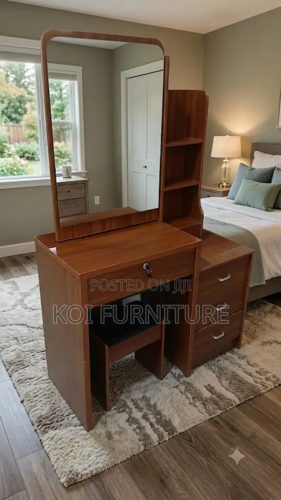 Dressers; Brown Elegant Dressing Vanity Set With Drawers