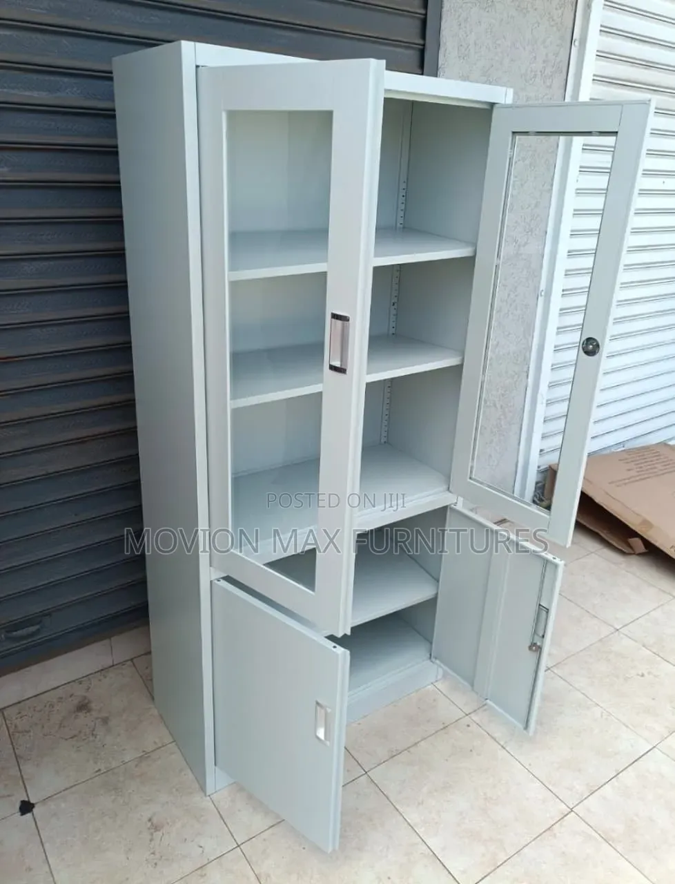 Metallic Filling Cabinet With Classic Glass