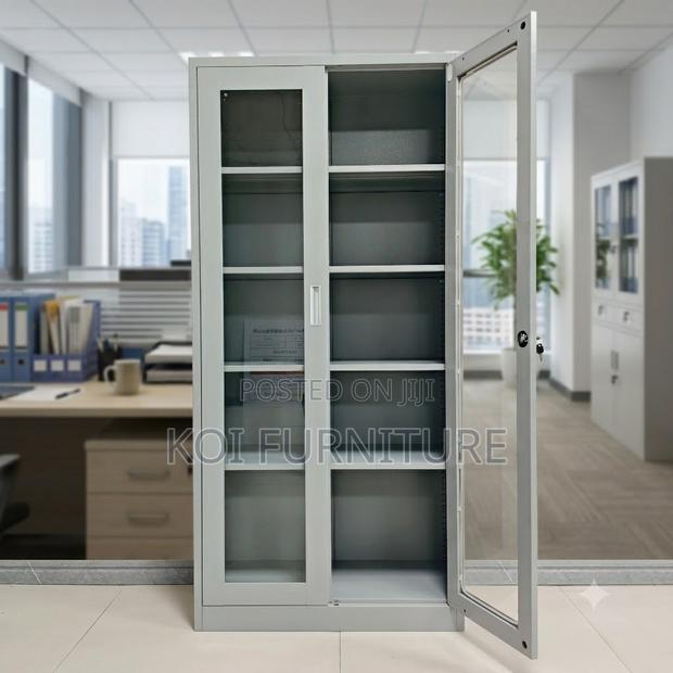 Office Cabinets; Filing Cabinet With Two Glass View Doors