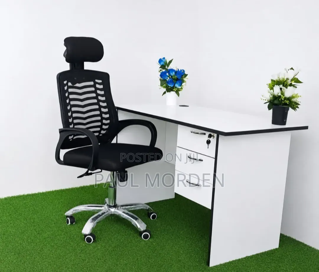Combo 1.2 M Office Desk Adjustable Height Office Chair Black -