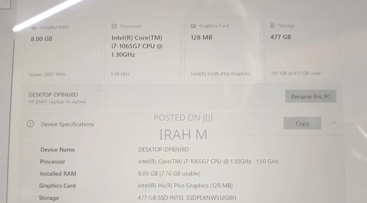 Laptop HP Envy 13 8GB Intel Core i7 SSD 512GB
