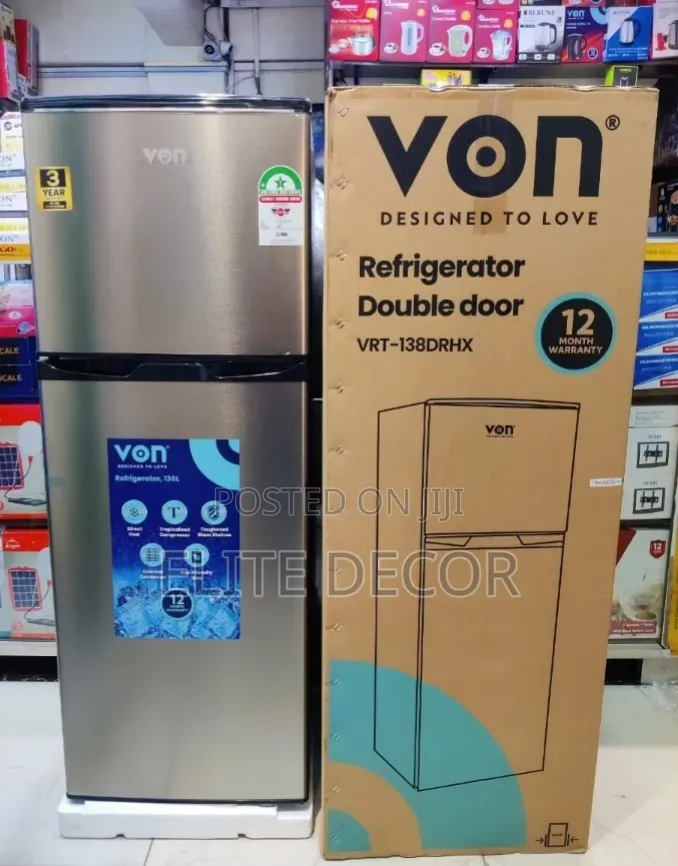 Von VRT-138drhx 138l Double Door Fridge – Inox | Direct Cool