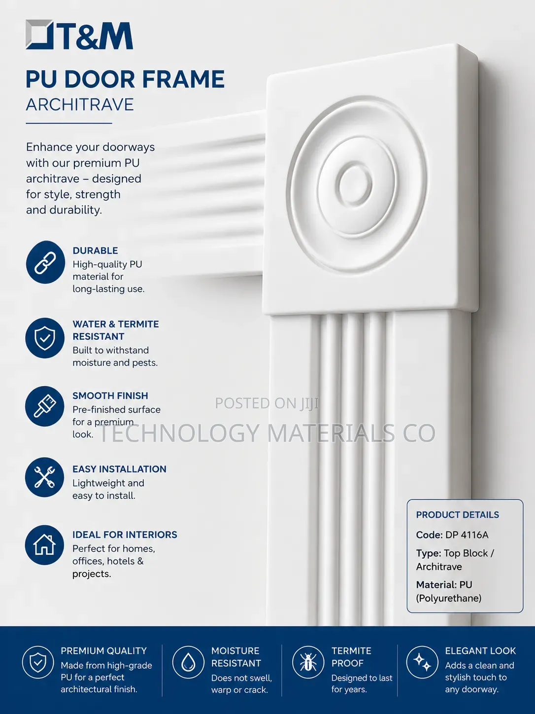 Pu Door Frame Architrave / Decorative Door Moulding – Premium Finish