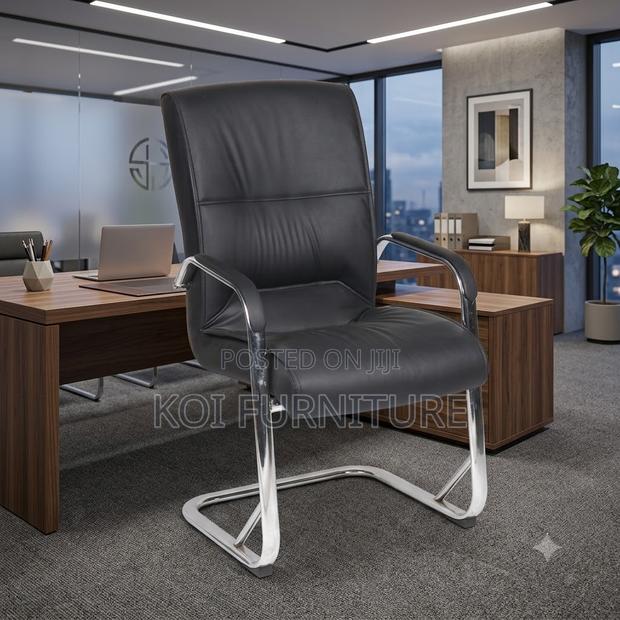 Office Chairs; Sled Based Leather Office Reception Desk Chair - thumbnail 3