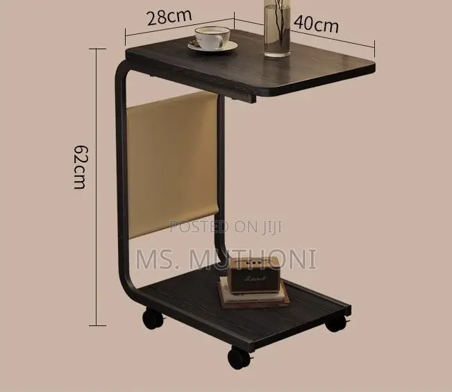 Movable C Shaped Side Table With Pocket Storage