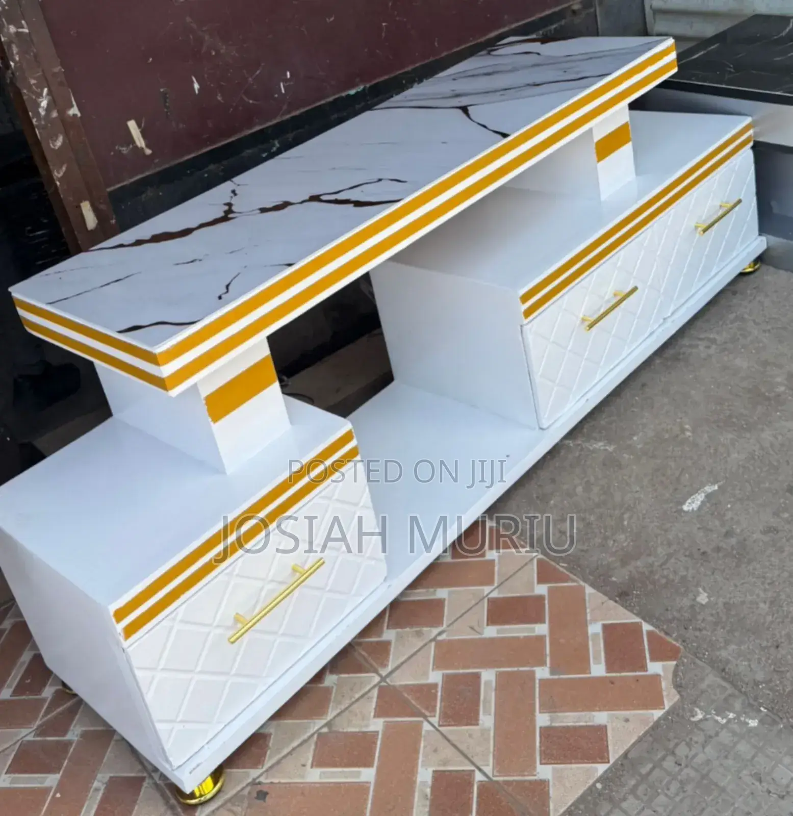 Executive Tv Stand With Marble Coating and Light