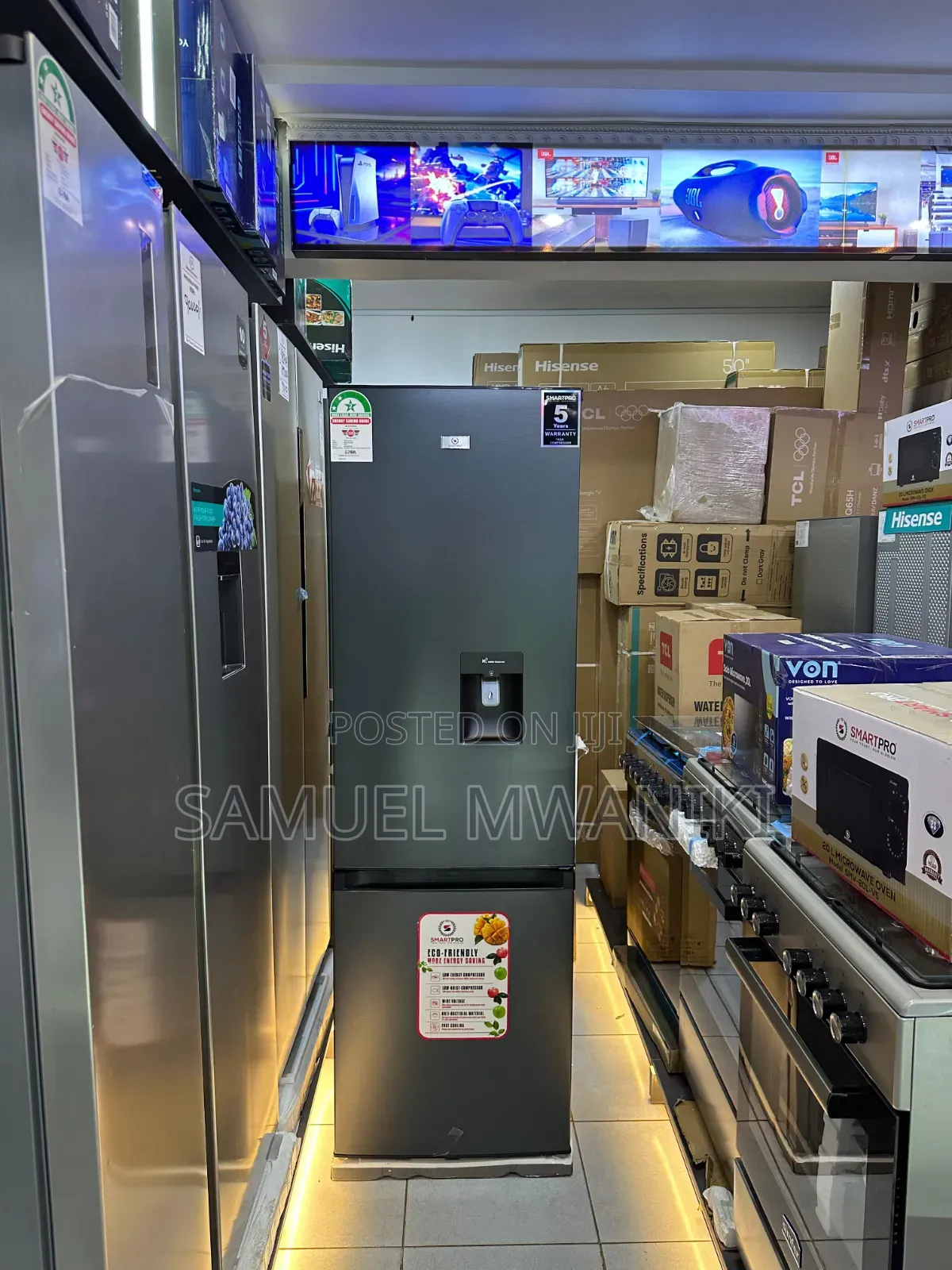 Smartpro 268l Bottom Freezer Fridge With Water Dispenser – Dark Inox